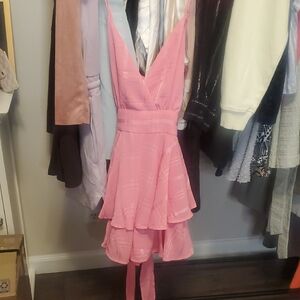 Pink Lily Pink V-Neck Tiered Mini Dress